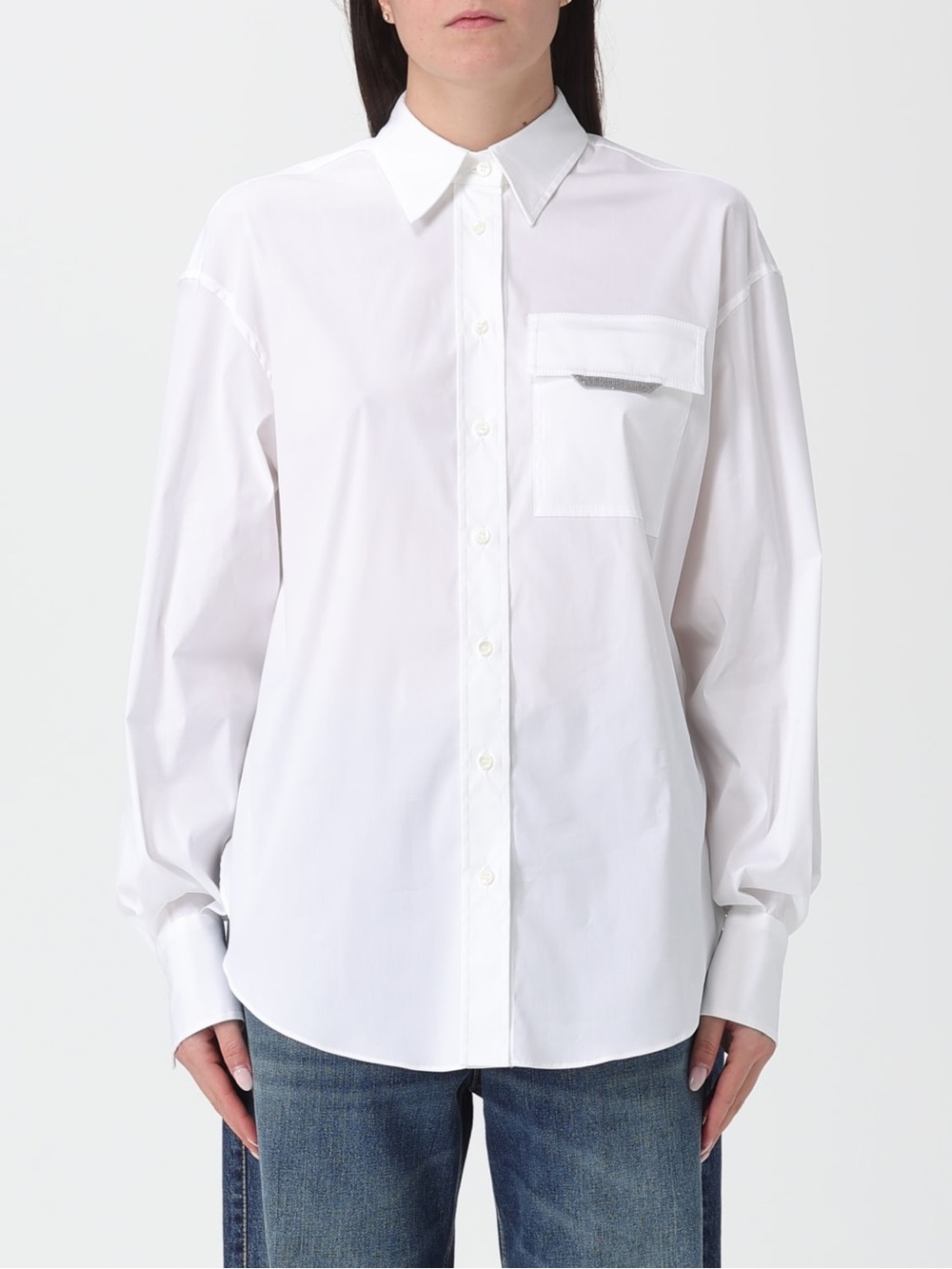 Brunello Cucinelli White Cotton Button-Front Blouse - Picture 10 of 10